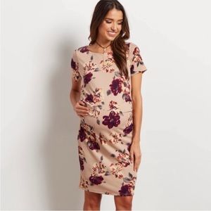 Pinkblush Ruched Fitted Maternity Dress with Floral Print